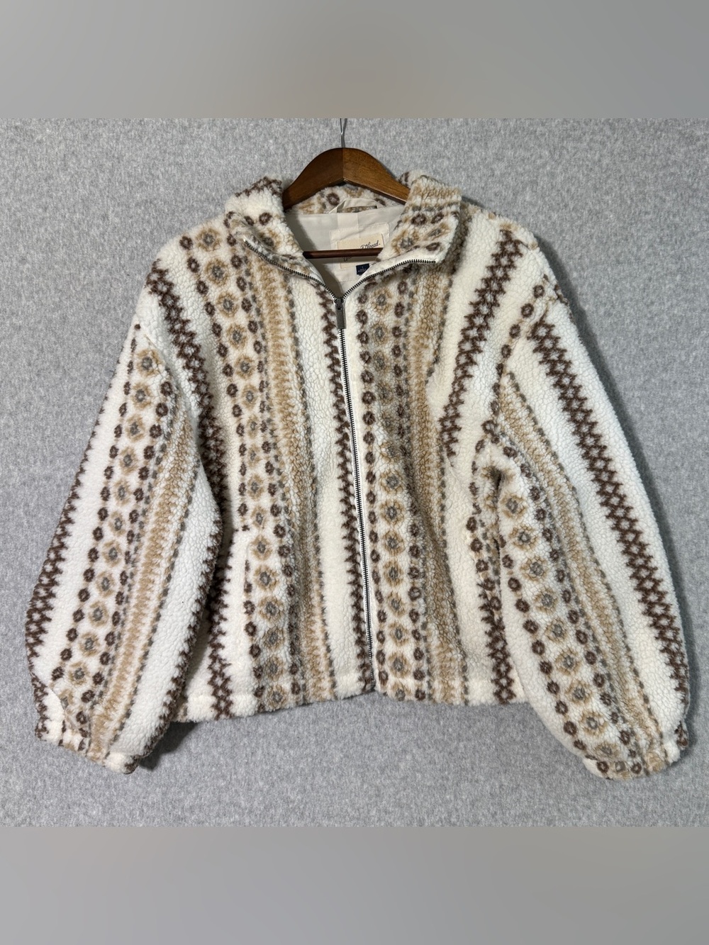 Cozy Sherpa Zip Hoodie Jacket - Cream & Brown